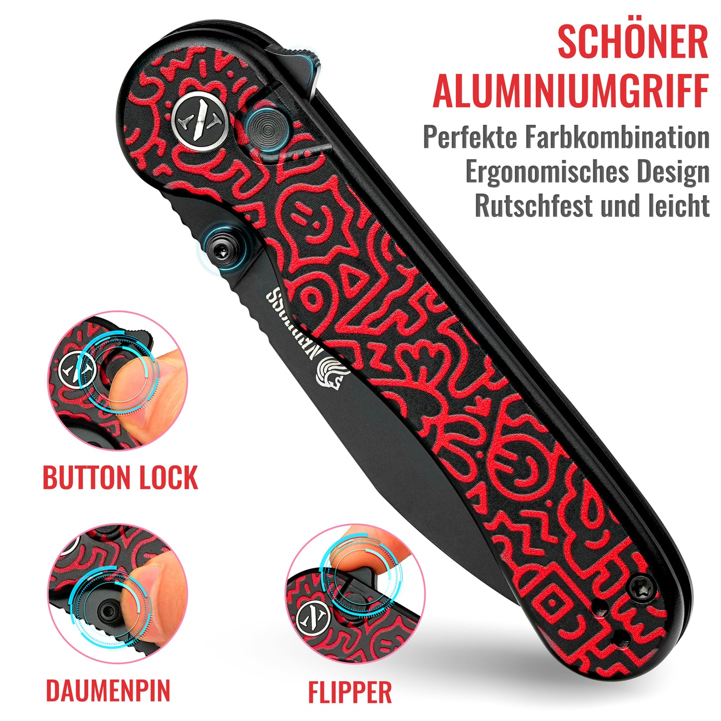 NedFoss FORTUNE Klappmesser, 7.5CM 14C28N Stahl Taschenmesser mit Button-Lock, Einhandmesser mit Aluminium-Griff, Outdoor Messer mit Gürtelclip, Survival Messer für den Alltag, Sammlung & Geschenk