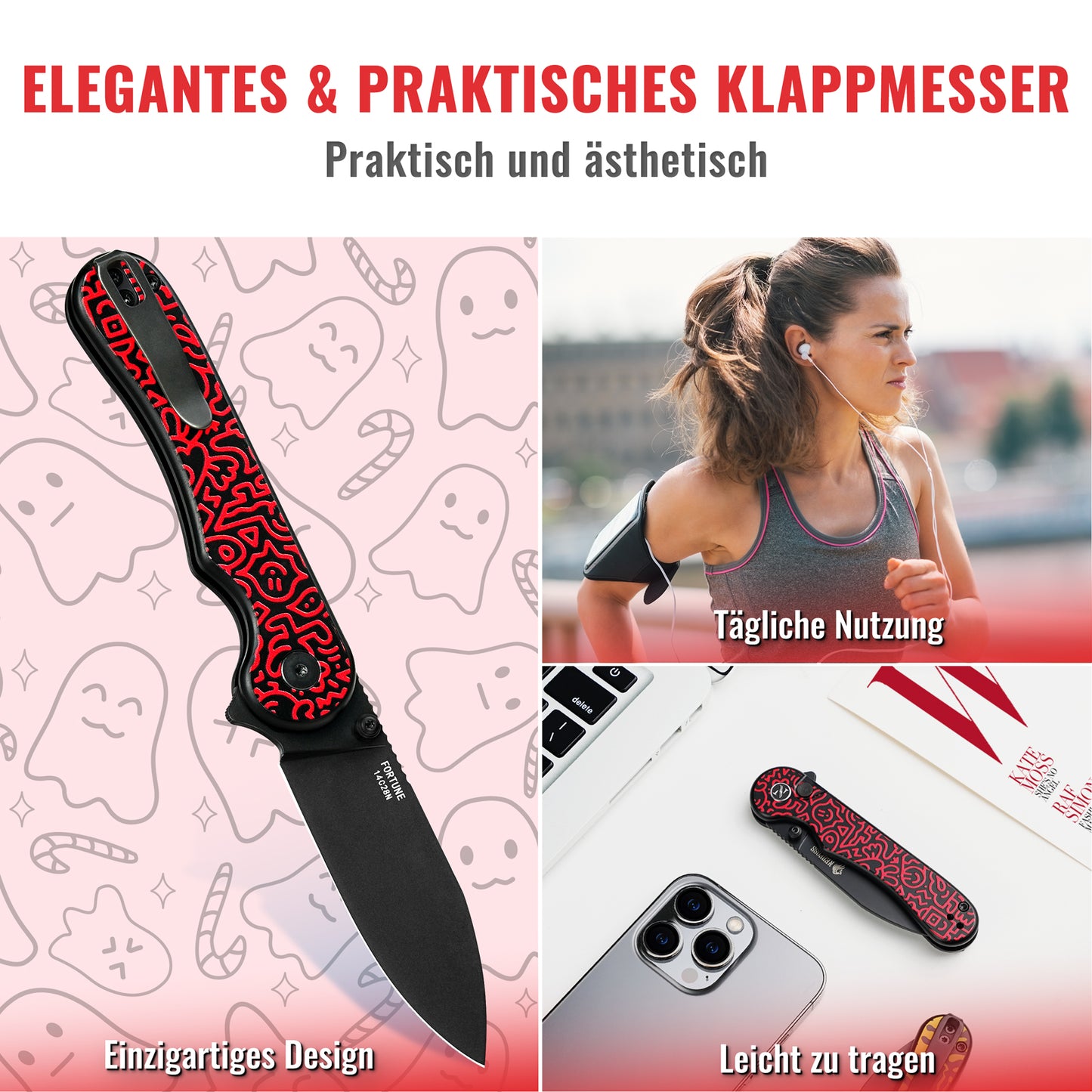 NedFoss FORTUNE Klappmesser, 7.5CM 14C28N Stahl Taschenmesser mit Button-Lock, Einhandmesser mit Aluminium-Griff, Outdoor Messer mit Gürtelclip, Survival Messer für den Alltag, Sammlung & Geschenk