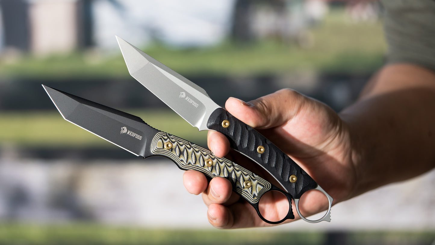 NedFoss PIONEER Jagdmesser, 8.5cm 14C28N Stahl Full Tang legales Outdoor Messer mit G10 Griff & Verstellbarer Clip, Kleines Survival Messer mit Kydexscheide, Bushcraft messer 42a konform, Edc Messer