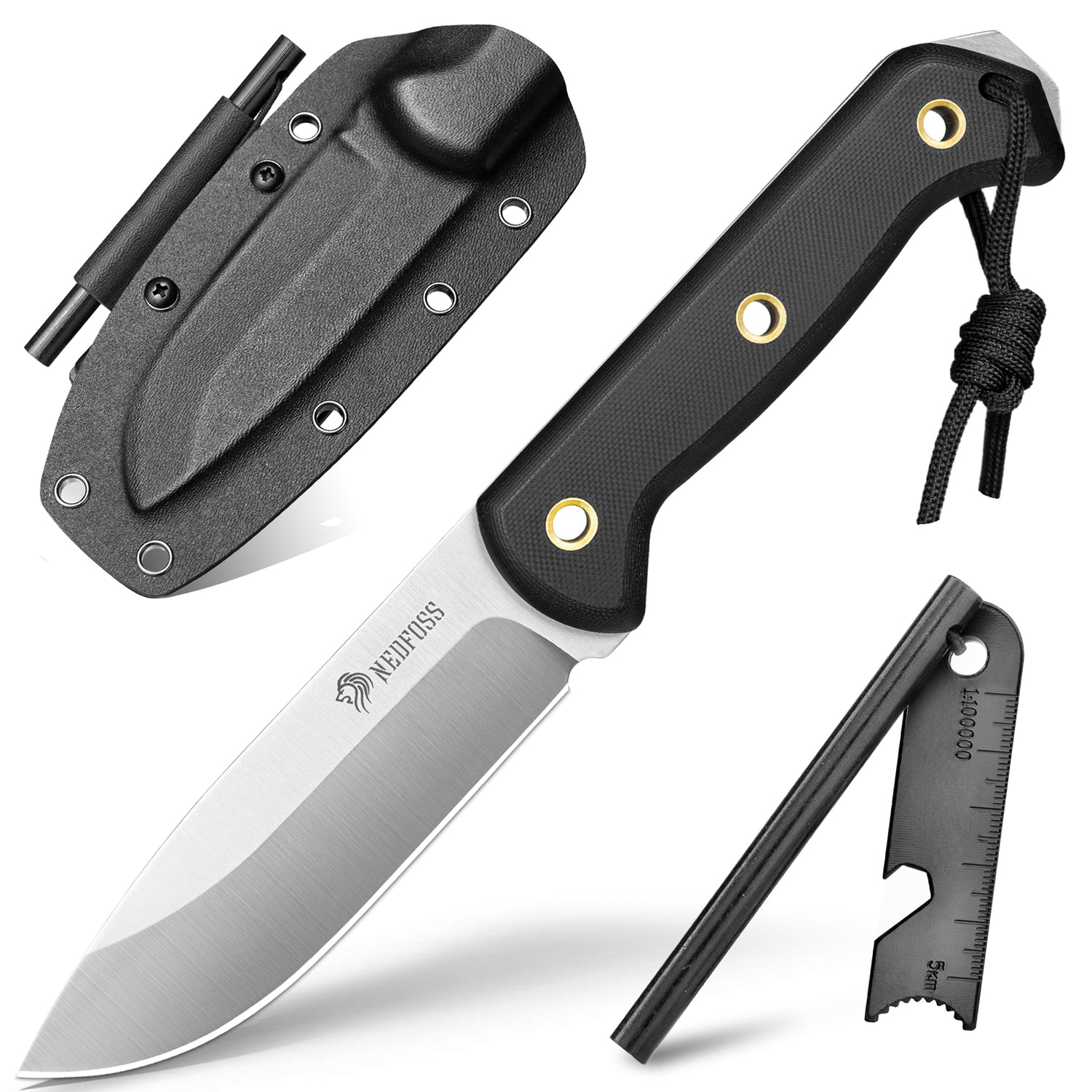NedFoss SEAL Outdoor Messer, 10.4cm Full Tang Survival Messer mit mit Kydex Holster