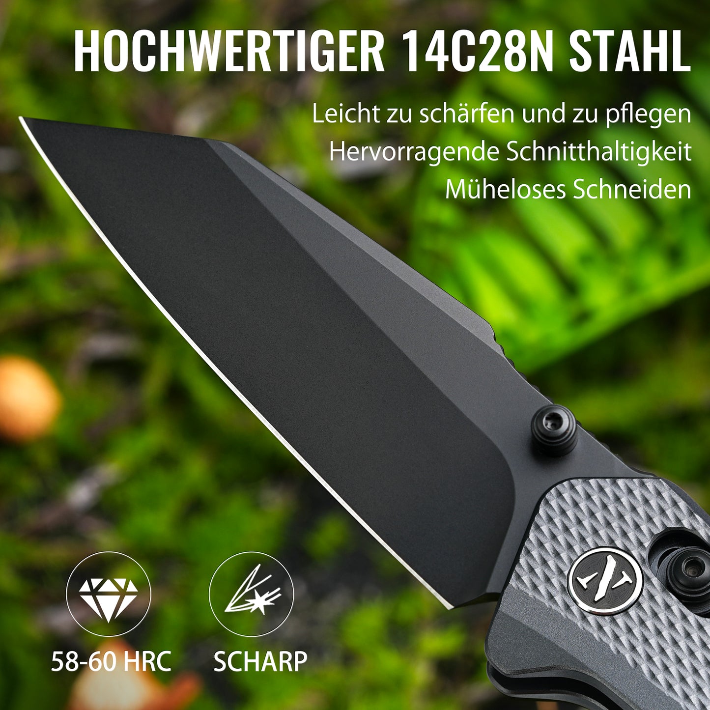 NedFoss KROKODIL Klappmesser, 7.5CM 14C28N Stahl Taschenmesser mit Axis lock, Einhandmesser mit G10 Griff, Outdoor Messer mit Gürtelclip, Survival Messer für den Alltag, Sammlung & Geschenk