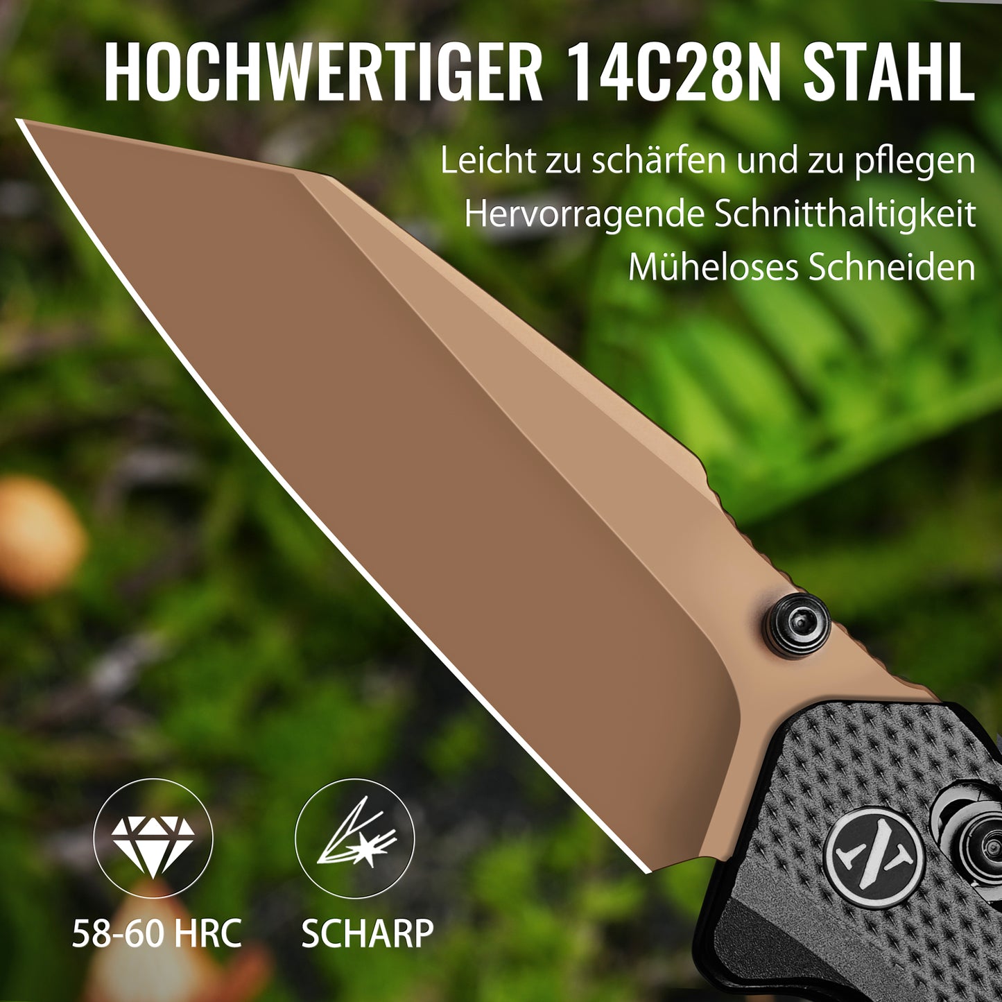 NedFoss KROKODIL Klappmesser, 7.5CM 14C28N Stahl Taschenmesser mit Axis lock, Einhandmesser mit G10 Griff, Outdoor Messer mit Gürtelclip, Survival Messer für den Alltag, Sammlung & Geschenk