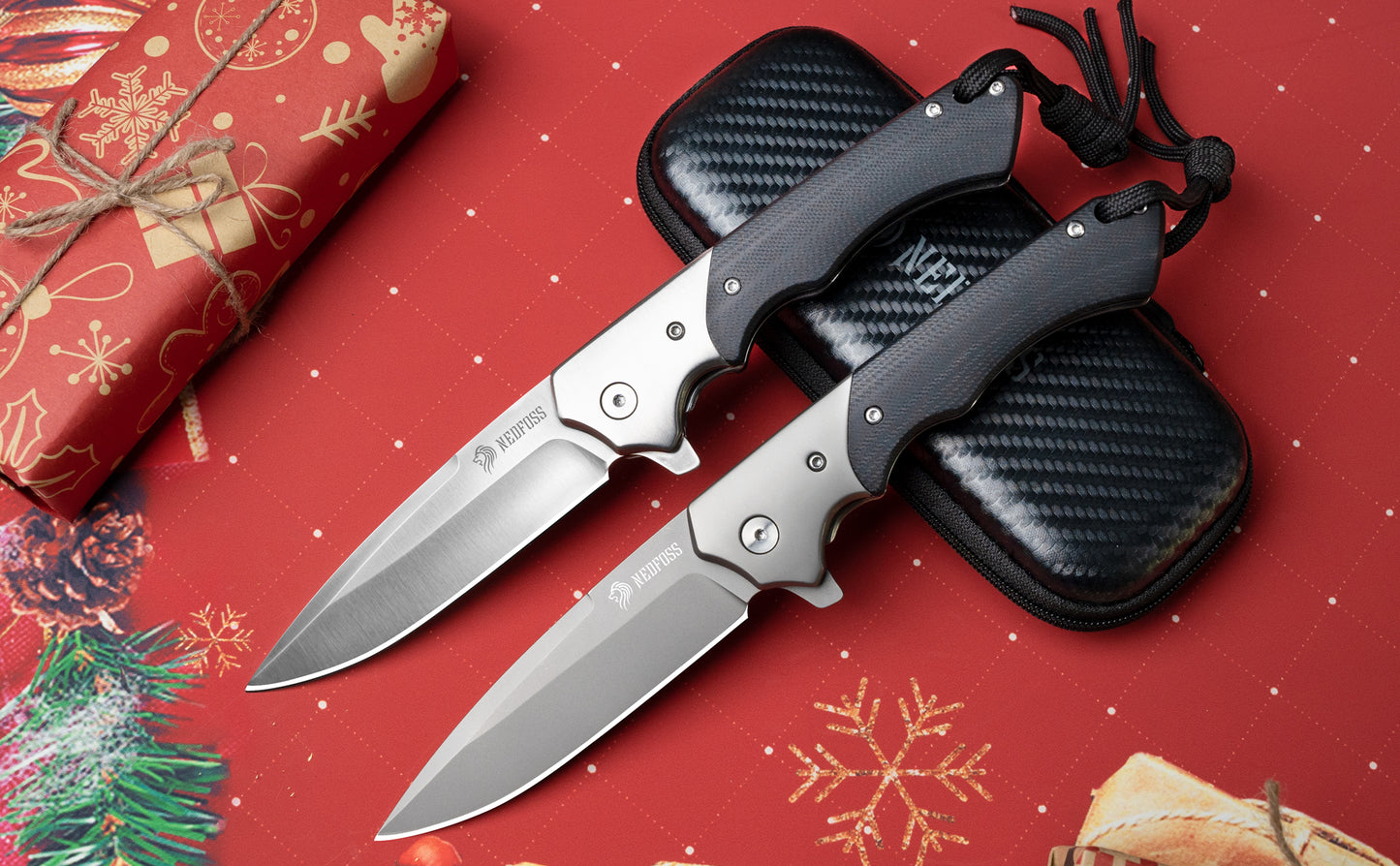 NedFoss SWAN Klappmesser scharf,Taschenmesser klappmesser, Scharfes Klappmesser Outdoor Messer aus D2 Stahl,Jagdmesser mit G10 Griff, Einhandmesser,Survival Klappmesser mit Gürtelclip