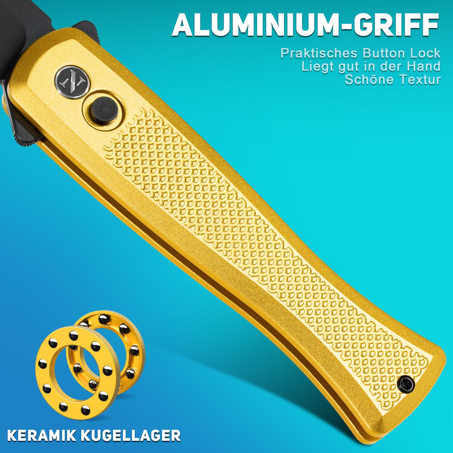 NedFoss MERMAID II Klappmesser, 8.5CM 14C28N Stahl Taschenmesser mit Button-Lock, Einhandmesser mit Aluminium-Griff, Outdoor Messer mit Gürtelclip, Survival Messer für den Alltag, Sammlung & Geschenk