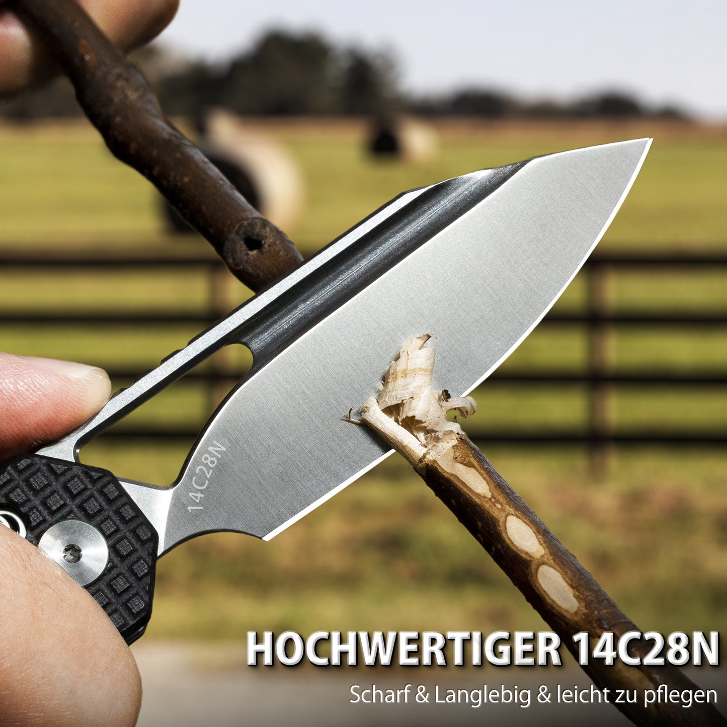 NedFoss COUGAR Klappmesser, 8.7cm 14C28N Stahl Taschenmesser mit Crossbar-Lock, Einhandmesser mit G10 Griff, Outdoor Messer mit Gürtelclip, Survival Messer für Alltag, Sammlung & Geschenk