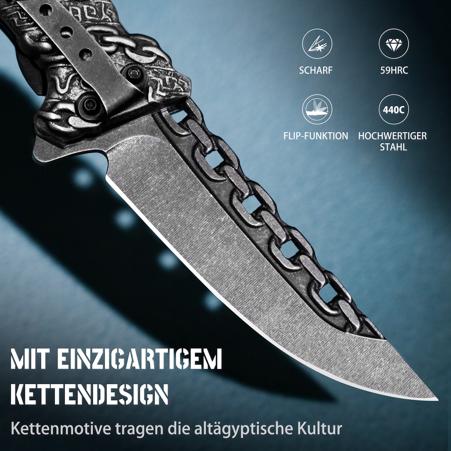 NedFoss CHAIN Klappmesser, scharfes Taschenmesser, Messer Outdoor mit einzigartigem Aussehen, Outdoor Messer, campingmesser mit Liner-Lock-Verschluss