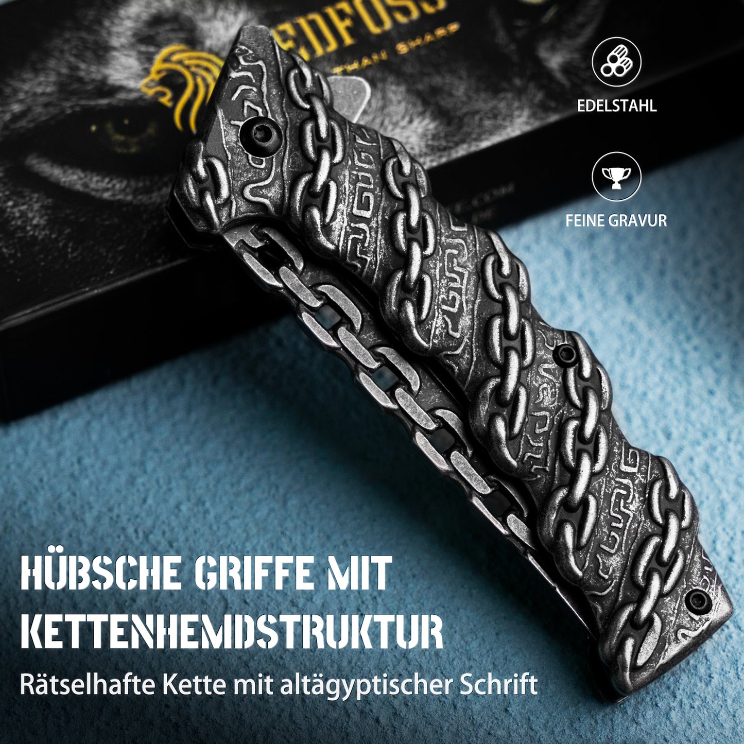 NedFoss CHAIN Klappmesser, scharfes Taschenmesser, Messer Outdoor mit einzigartigem Aussehen, Outdoor Messer, campingmesser mit Liner-Lock-Verschluss