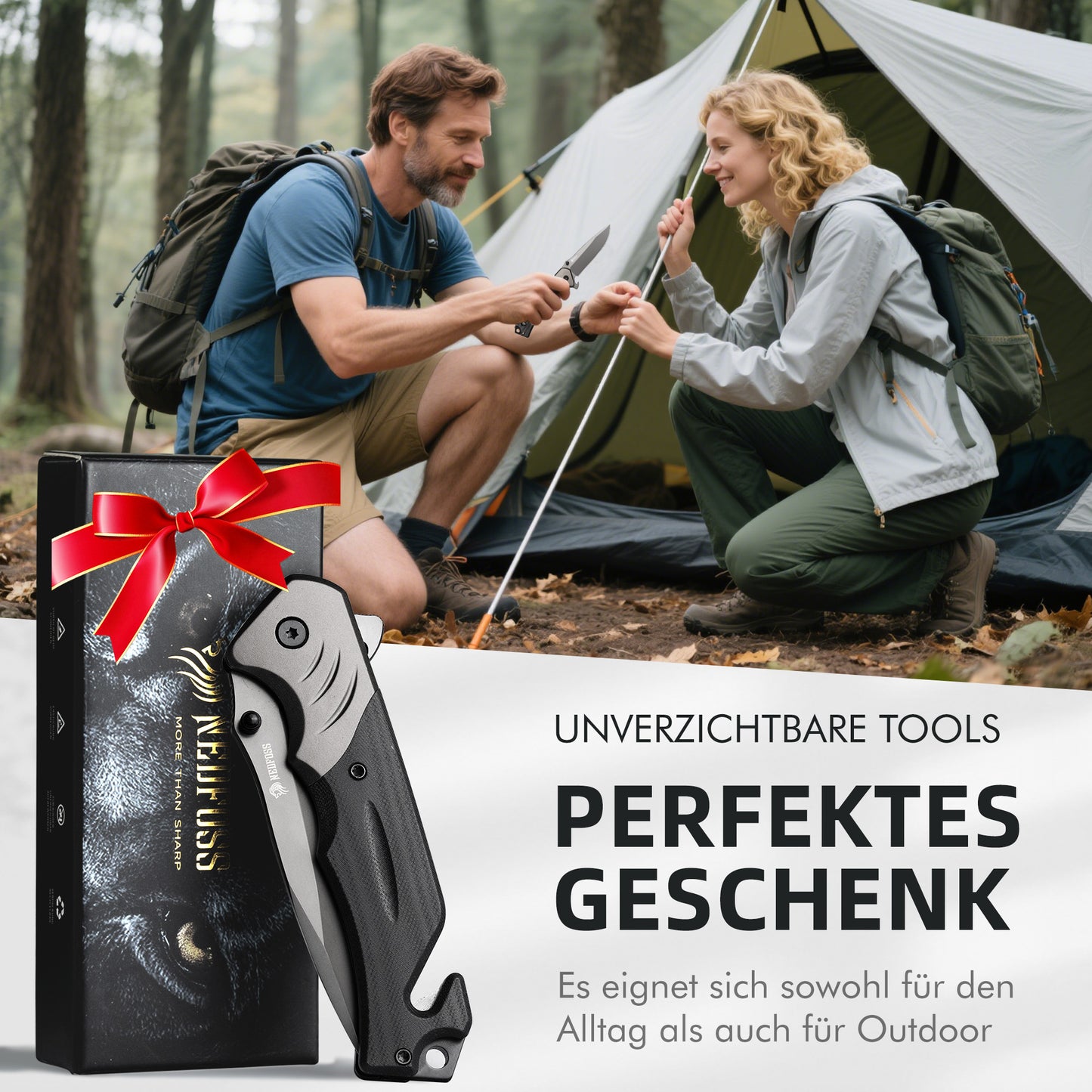 NedFoss FA49N Rettungsmesser, 8,7cm Klappmesser mit Gurtschneider & Glasbrecher & Flaschenöffner, Einhandmesser mit Gürtelclip, Taschenmesserfür Auto, Survival Rescue messer Outdoor
