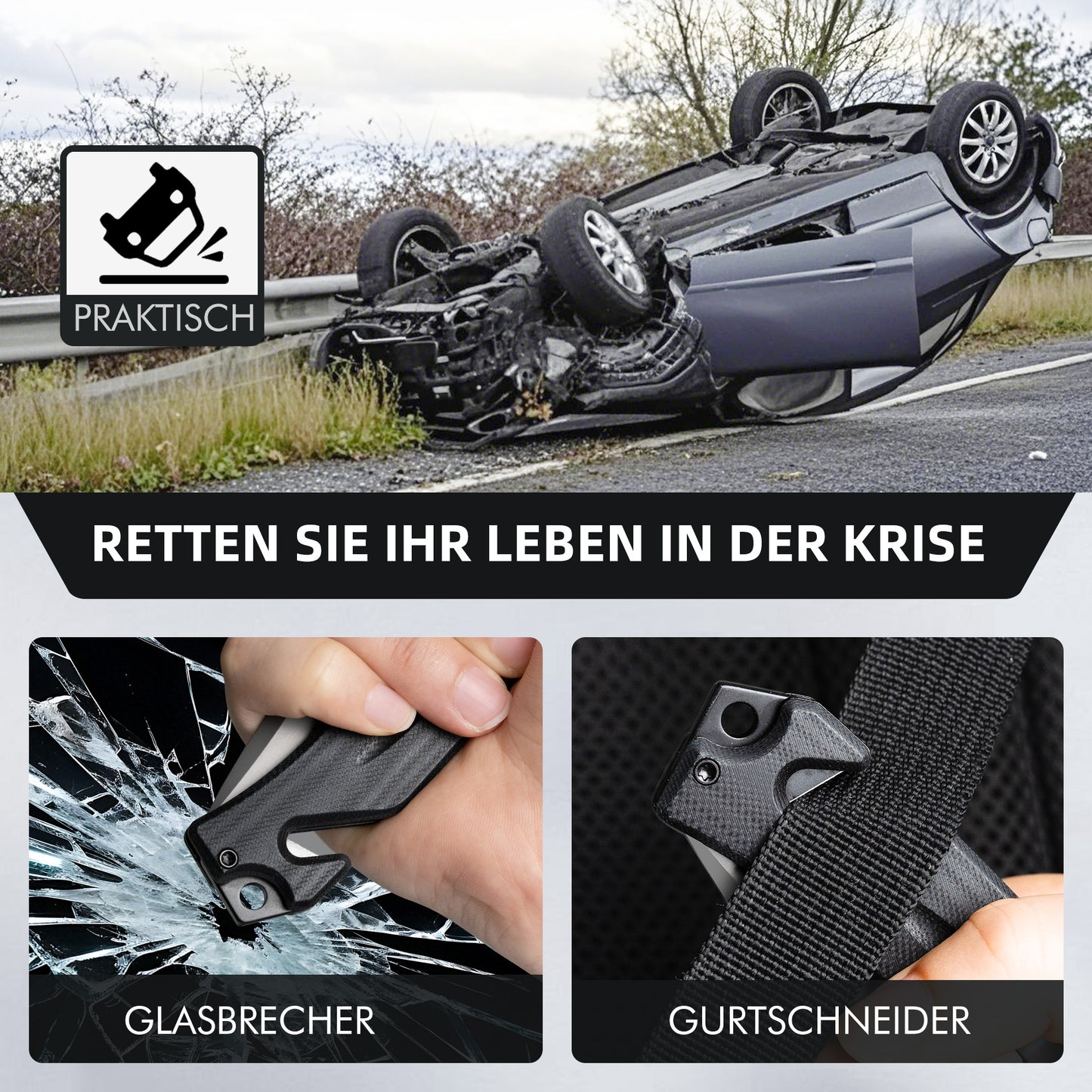 NedFoss FA49N Rettungsmesser, 8,7cm Klappmesser mit Gurtschneider & Glasbrecher & Flaschenöffner, Einhandmesser mit Gürtelclip, Taschenmesserfür Auto, Survival Rescue messer Outdoor