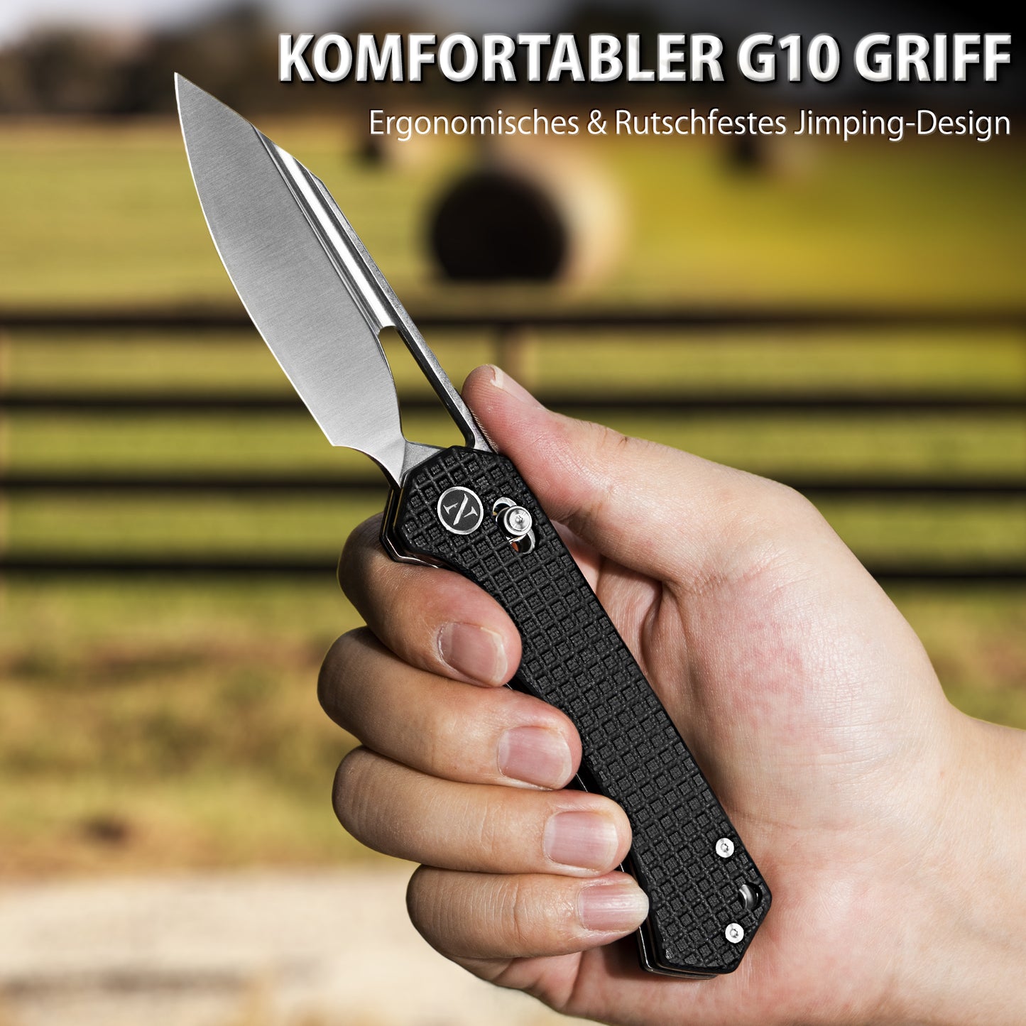 NedFoss COUGAR Klappmesser, 8.7cm 14C28N Stahl Taschenmesser mit Crossbar-Lock, Einhandmesser mit G10 Griff, Outdoor Messer mit Gürtelclip, Survival Messer für Alltag, Sammlung & Geschenk
