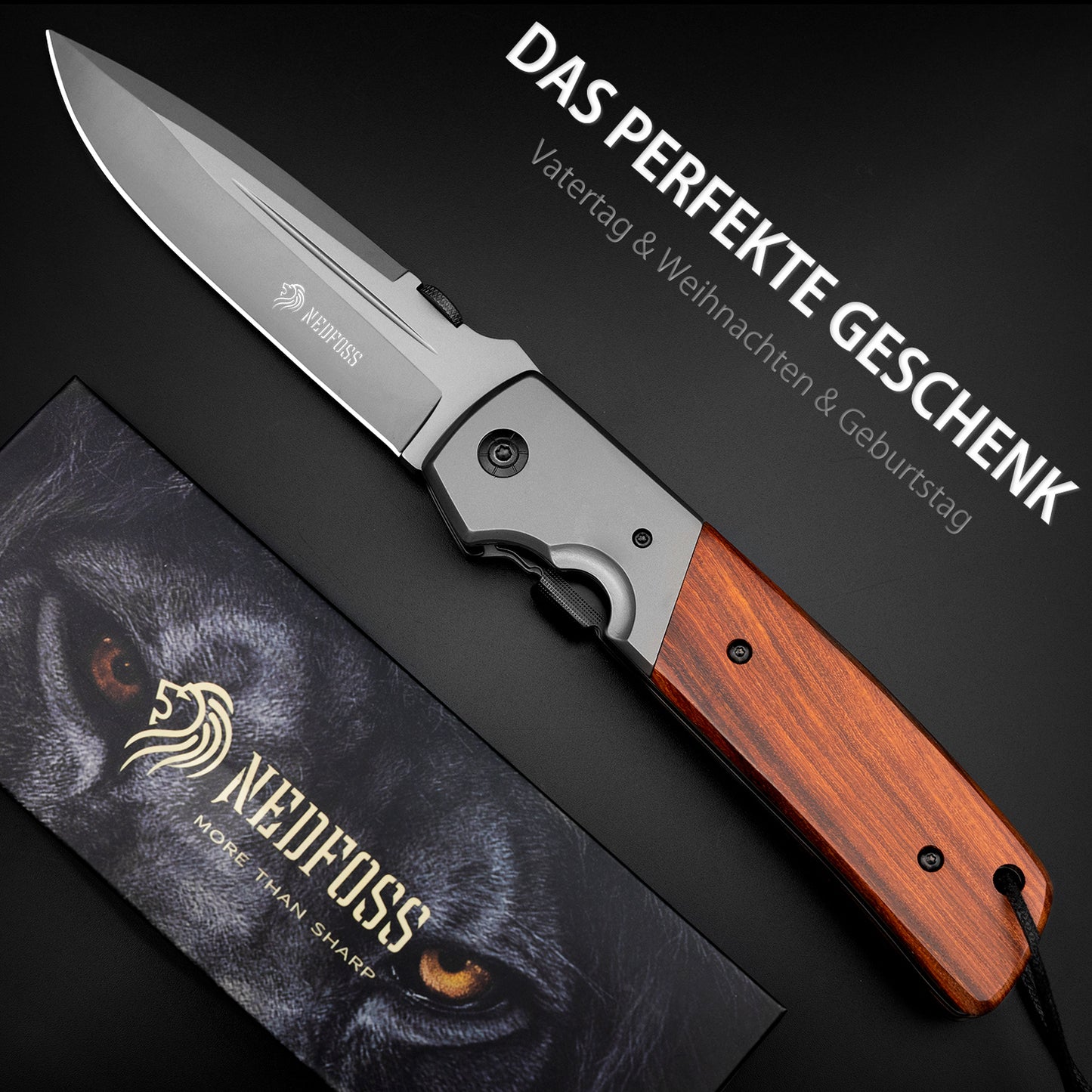 NedFoss DA52 Klappmesser, Grosses Taschenmesser mit 13cm Klinge, Universal Outdoor Klappmesser, Einhandmesser