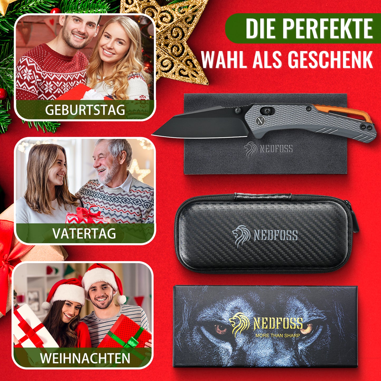 NedFoss KROKODIL Klappmesser, 7.5CM 14C28N Stahl Taschenmesser mit Axis lock, Einhandmesser mit G10 Griff, Outdoor Messer mit Gürtelclip, Survival Messer für den Alltag, Sammlung & Geschenk