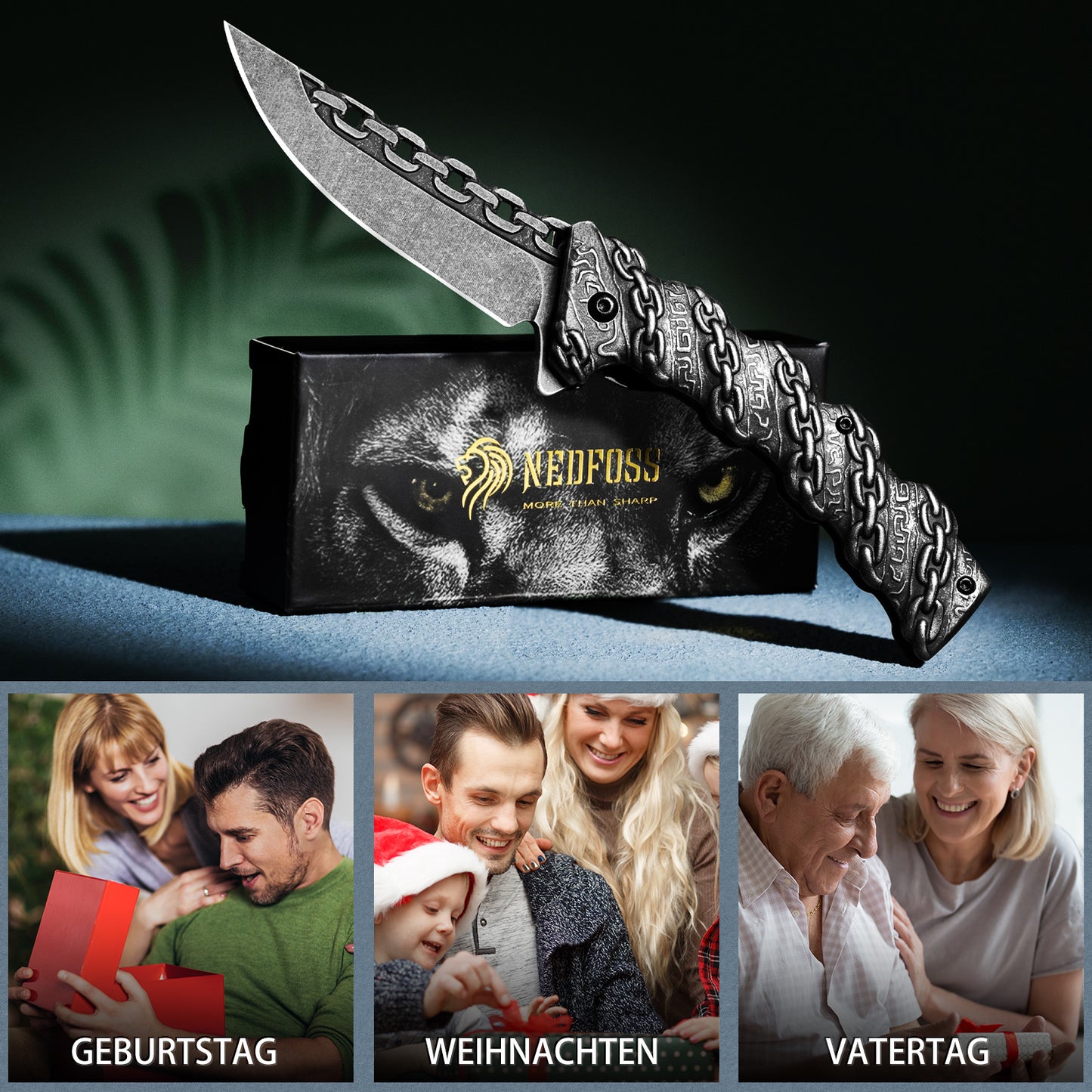 NedFoss CHAIN Klappmesser, scharfes Taschenmesser, Messer Outdoor mit einzigartigem Aussehen, Outdoor Messer, campingmesser mit Liner-Lock-Verschluss