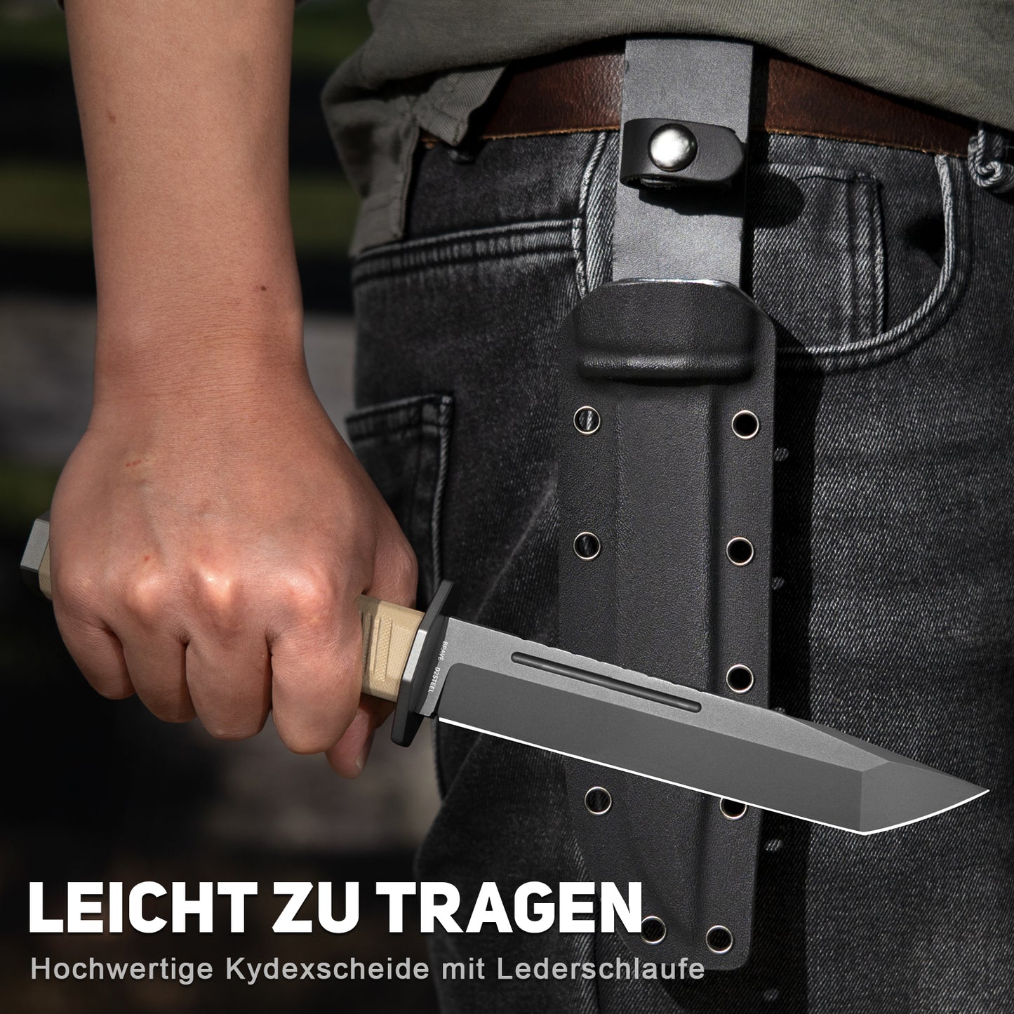 NedFoss BRAVE Bowiemesser, 17.2CM D2 Stahl FULL TANG Outdoor Messer mit G10 Griff & Kydex Scheide, Survival Messer mit Titanium, Großes Jagdmesser, Bushcraft Messer für Camping, Geschenk, Sammlung