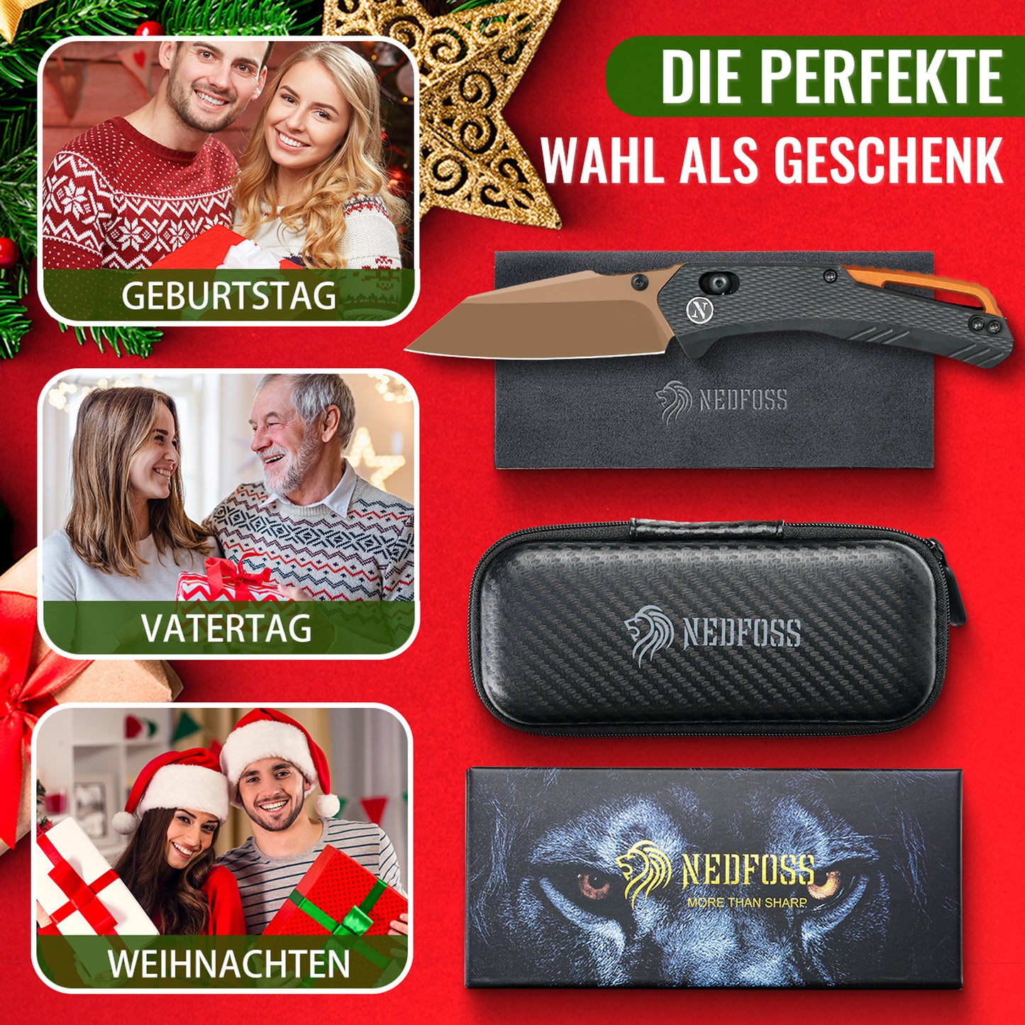 NedFoss KROKODIL Klappmesser, 7.5CM 14C28N Stahl Taschenmesser mit Axis lock, Einhandmesser mit G10 Griff, Outdoor Messer mit Gürtelclip, Survival Messer für den Alltag, Sammlung & Geschenk