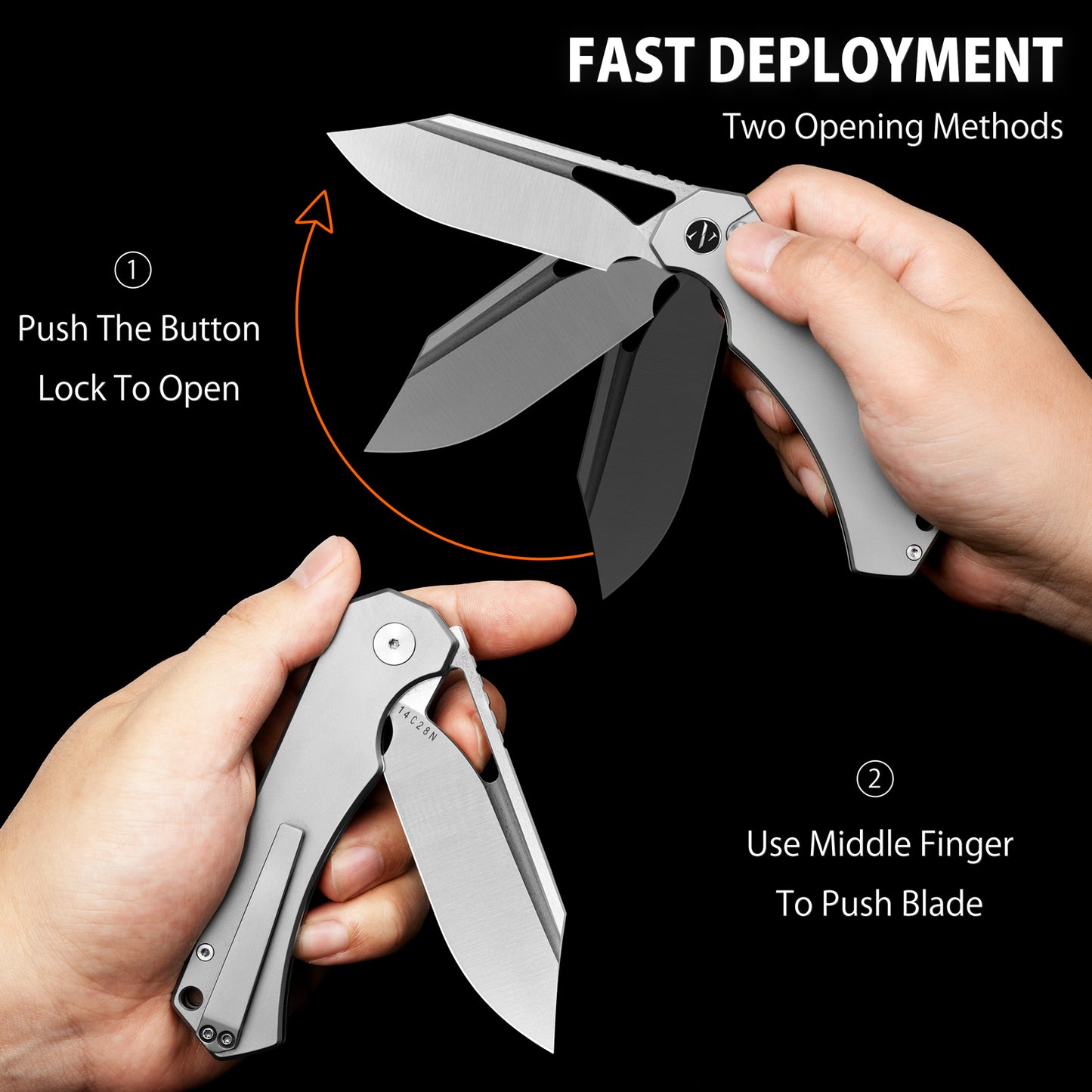NedFoss COUGAR Klappmesser, 7.5cm 14C28N Stahl Taschenmesser mit Button-Lock, Einhandmesser mit leichtem Stahlgriff, Outdoor Messer mit Gürtelclip, Survival Messer für den Alltag, Sammlung & Geschenk