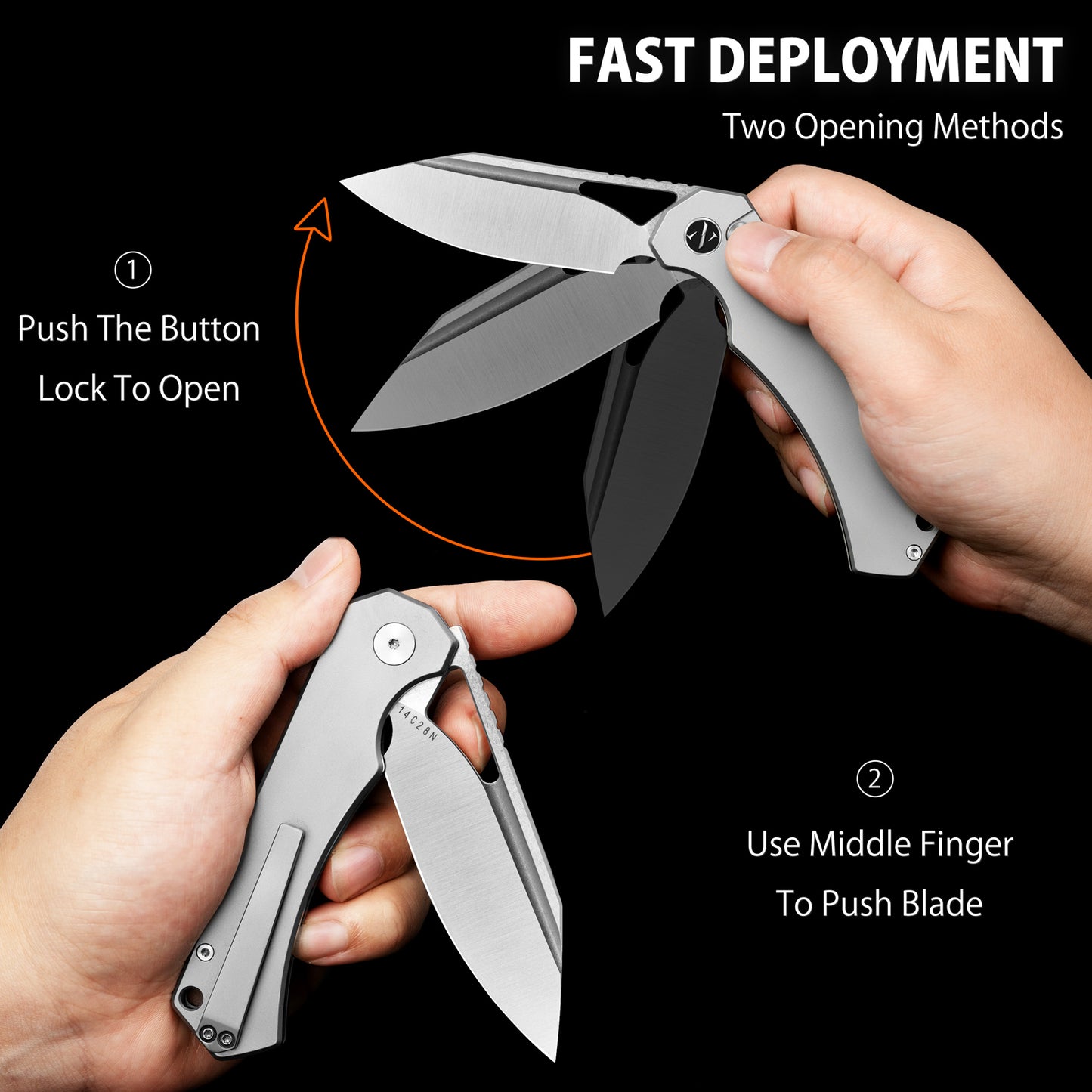 NedFoss COUGAR Klappmesser, 7.5cm 14C28N Stahl Taschenmesser mit Button-Lock, Einhandmesser mit leichtem Stahlgriff, Outdoor Messer mit Gürtelclip, Survival Messer für den Alltag, Sammlung & Geschenk