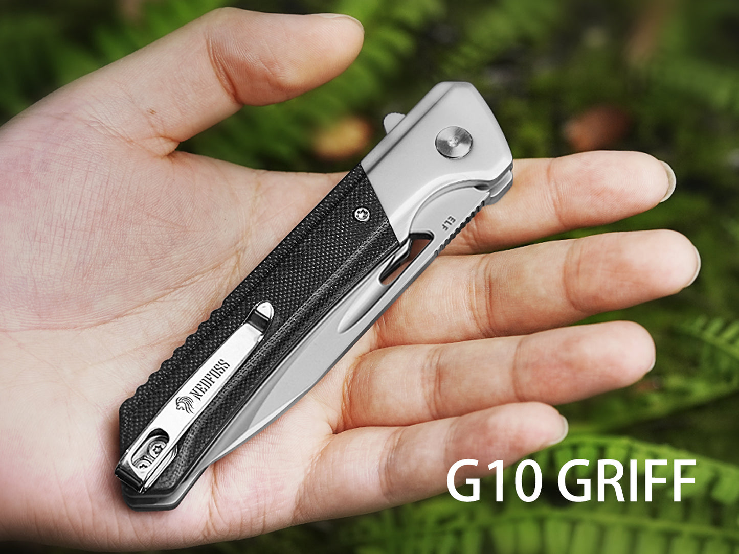 NedFoss ELF II Klappmesser, 8.5CM 14C28N Stahl Taschenmesser mit Button-Lock, Einhandmesser mit G10 Griff, Outdoor Messer mit Gürtelclip, Survival Messer für den Alltag, Sammlung & Geschenk