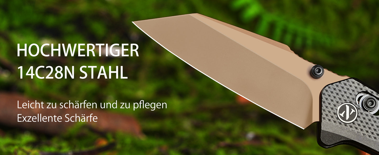 NedFoss KROKODIL Klappmesser, 7.5CM 14C28N Stahl Taschenmesser mit Axis lock, Einhandmesser mit G10 Griff, Outdoor Messer mit Gürtelclip, Survival Messer für den Alltag, Sammlung & Geschenk