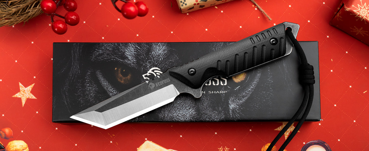 NEDFOSS DRAGON Tanto Outdoor Messer mit Kydex Holster, 10,4cm Full Tang EDC Survival Messer mit G10 Griff, feststehende Messer, Camping Gürtelmesser, Bushcraft Messer