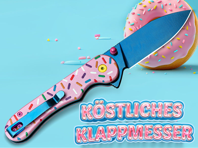 NedFoss DONUT Klappmesser, 7.5cm 14C28N Stahl Taschenmesser mit Button-Lock