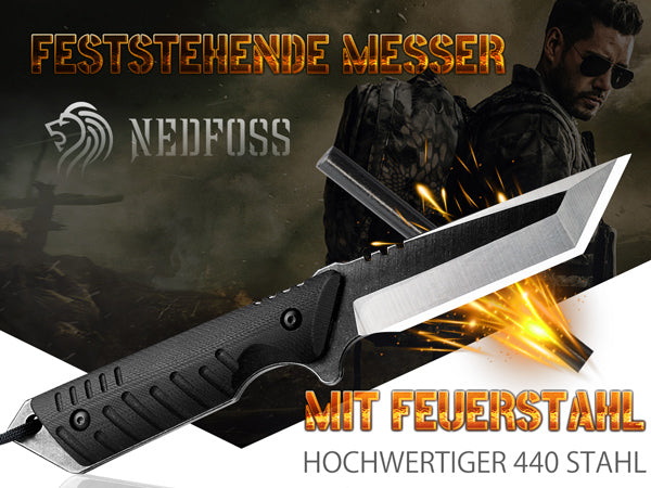 NEDFOSS DRAGON Tanto Outdoor Messer mit Kydex Holster, 10,4cm Full Tang EDC Survival Messer mit G10 Griff, feststehende Messer, Camping Gürtelmesser, Bushcraft Messer