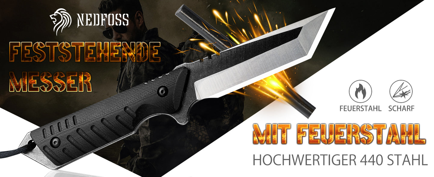 NEDFOSS DRAGON Tanto Outdoor Messer mit Kydex Holster, 10,4cm Full Tang EDC Survival Messer mit G10 Griff, feststehende Messer, Camping Gürtelmesser, Bushcraft Messer