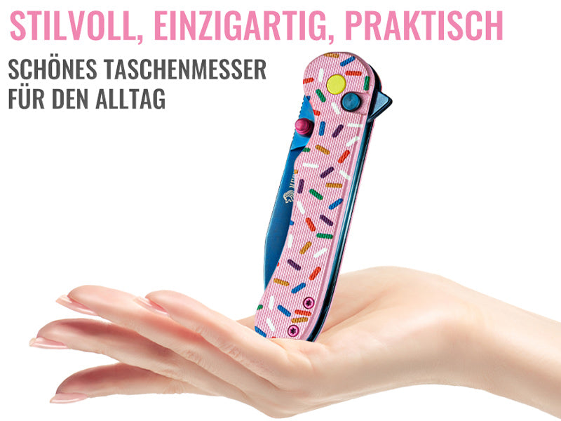 NedFoss DONUT Klappmesser, 7.5cm 14C28N Stahl Taschenmesser mit Button-Lock
