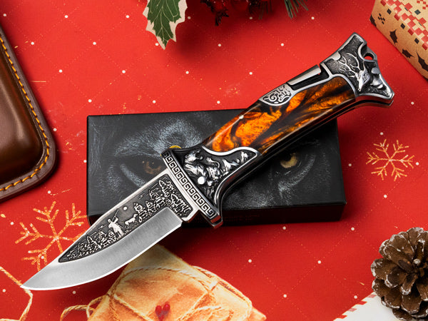 Nedfoss TIGER ROAR Zweihand- Klappmesser, TIGER ROAR Taschenmesser mit Gürtelclip, EDC Messer mit Back Lock, Outdoormesser& Jagd klappmesser in schönes Design, scharf