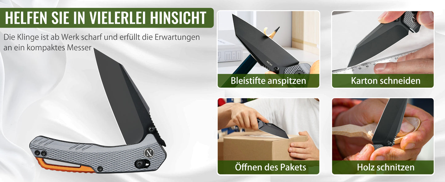 NedFoss KROKODIL Klappmesser, 7.5CM 14C28N Stahl Taschenmesser mit Axis lock, Einhandmesser mit G10 Griff, Outdoor Messer mit Gürtelclip, Survival Messer für den Alltag, Sammlung & Geschenk