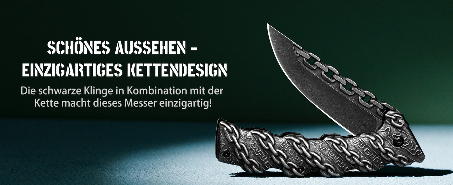 NedFoss CHAIN Klappmesser, scharfes Taschenmesser, Messer Outdoor mit einzigartigem Aussehen, Outdoor Messer, campingmesser mit Liner-Lock-Verschluss