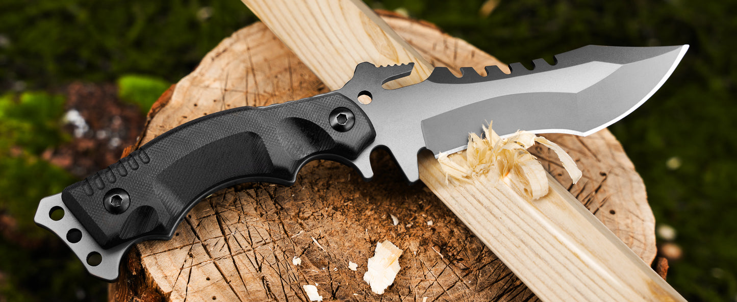 NedFoss WOLF Outdoor Survival Messer, Tactical Gürtelmesser, Überlebensmesser Survival Bushcraft Messer, Premium Qualität, schwarz