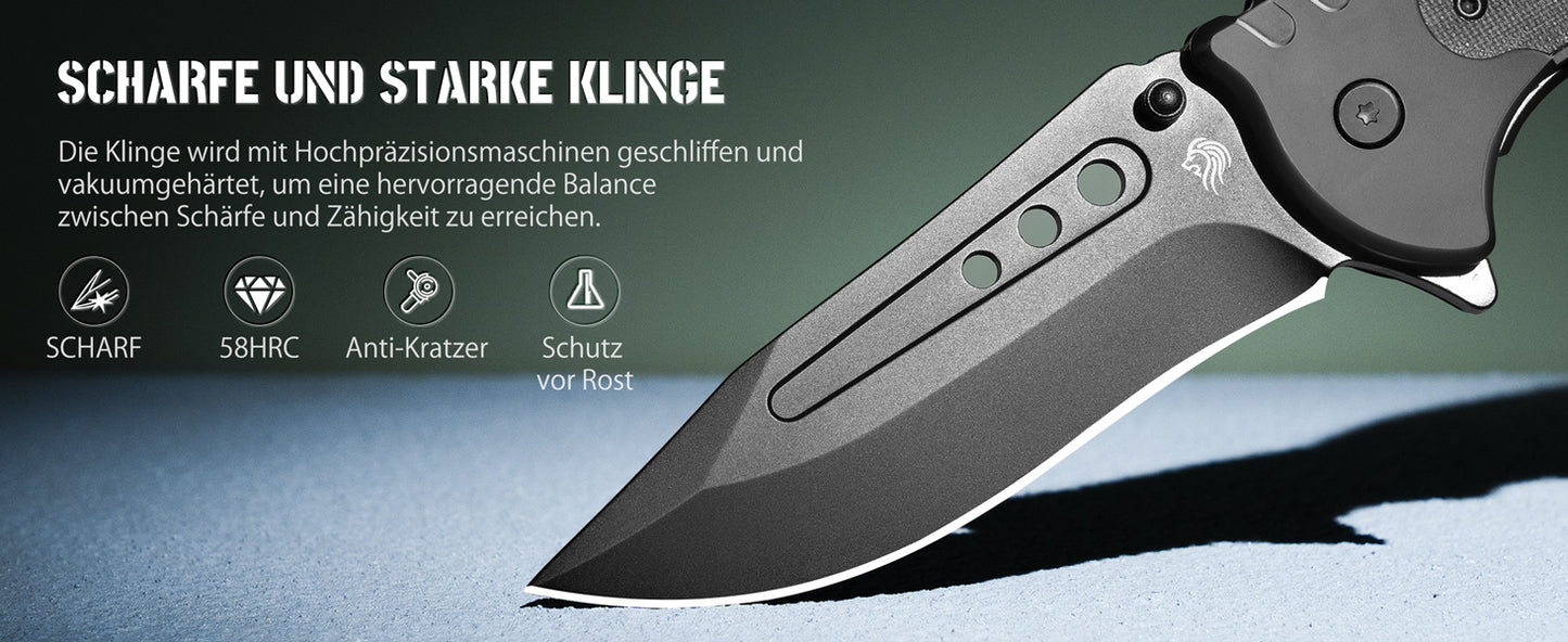 NedFoss GRIZZLY 3 IN 1 Taschenmesser, Rettungsmesser mit Gurtschneider & Glasbrecher, Klappmesser mit Gürtelclip, Survival Messer Outdoor für Auto, Einhandmesser, überlebensmesser, Rescue messer