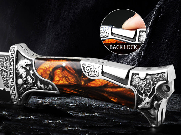 Nedfoss TIGER ROAR Zweihand- Klappmesser, TIGER ROAR Taschenmesser mit Gürtelclip, EDC Messer mit Back Lock, Outdoormesser& Jagd klappmesser in schönes Design, scharf