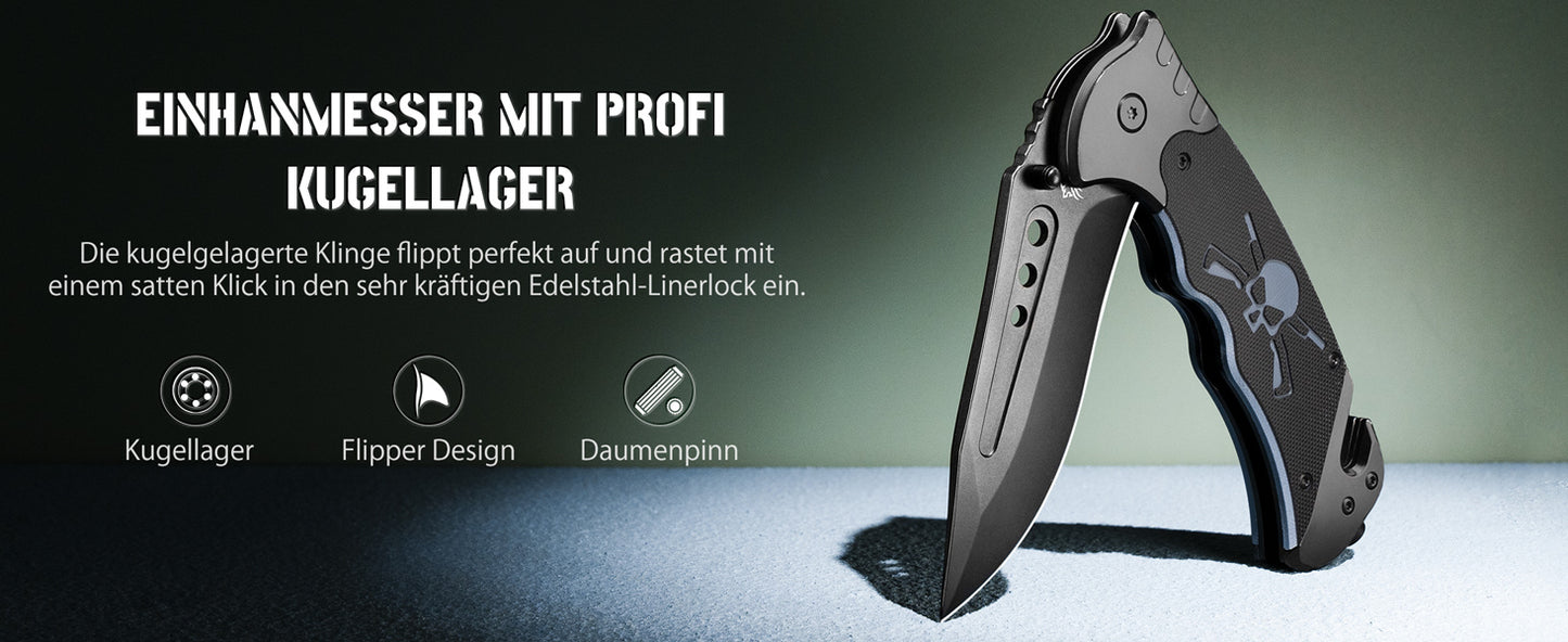 NedFoss GRIZZLY 3 IN 1 Taschenmesser, Rettungsmesser mit Gurtschneider & Glasbrecher, Klappmesser mit Gürtelclip, Survival Messer Outdoor für Auto, Einhandmesser, überlebensmesser, Rescue messer