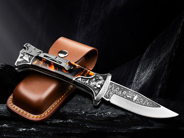 Nedfoss TIGER ROAR Zweihand- Klappmesser, TIGER ROAR Taschenmesser mit Gürtelclip, EDC Messer mit Back Lock, Outdoormesser& Jagd klappmesser in schönes Design, scharf