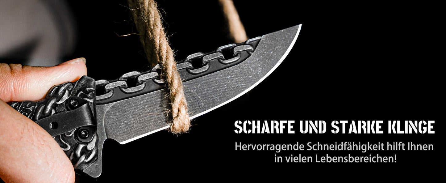 NedFoss CHAIN Klappmesser, scharfes Taschenmesser, Messer Outdoor mit einzigartigem Aussehen, Outdoor Messer, campingmesser mit Liner-Lock-Verschluss