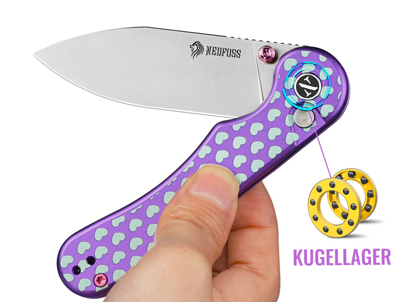 NedFoss SWEETHEART Klappmesser, 7.5CM 14C28N Stahl Taschenmesser mit Button-Lock, Einhandmesser mit Aluminium-Griff, Outdoor Messer mit Gürtelclip, Survival Messer für den Alltag, Sammlung & Geschenk