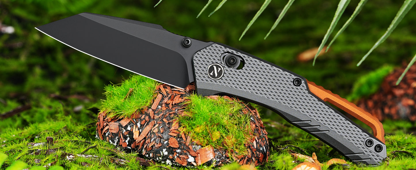 NedFoss KROKODIL Klappmesser, 7.5CM 14C28N Stahl Taschenmesser mit Axis lock, Einhandmesser mit G10 Griff, Outdoor Messer mit Gürtelclip, Survival Messer für den Alltag, Sammlung & Geschenk