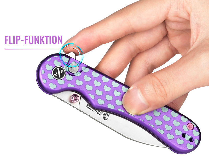 NedFoss SWEETHEART Klappmesser, 7.5CM 14C28N Stahl Taschenmesser mit Button-Lock, Einhandmesser mit Aluminium-Griff, Outdoor Messer mit Gürtelclip, Survival Messer für den Alltag, Sammlung & Geschenk