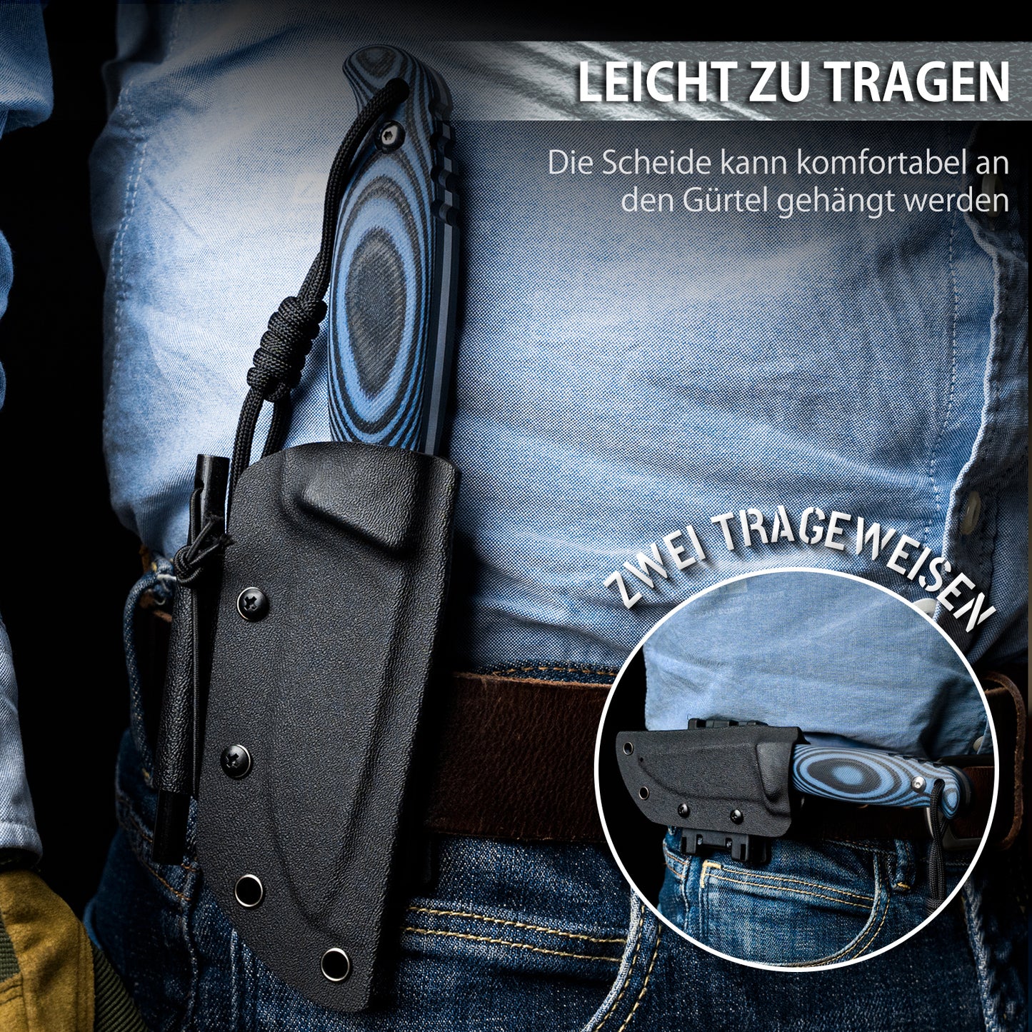 NedFoss HYENAS Outdoor Messer, 9cm Full tang Survival Messer mit Kydex Holster, scharfes Bushcraft Messer mit rutschfestem G10 Griff, Jagdmesser, Fahrtenmesser
