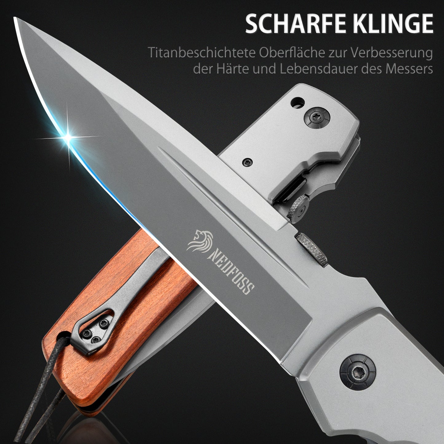 NedFoss DA52 Klappmesser, Grosses Taschenmesser mit 13cm Klinge, Universal Outdoor Klappmesser, Einhandmesser