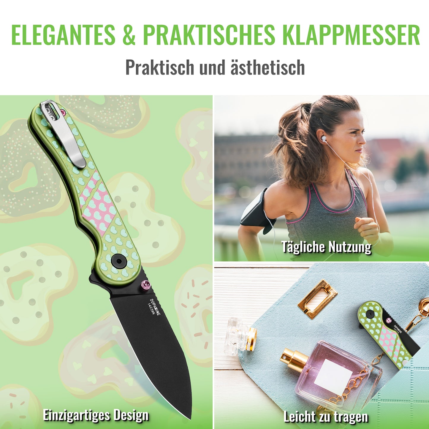 NedFoss DOPAMINE Klappmesser, 7.5CM 14C28N Stahl Taschenmesser mit Button-Lock, Einhandmesser mit Aluminium-Griff, Outdoor Messer mit Gürtelclip, Survival Messer für den Alltag, Sammlung & Geschenk
