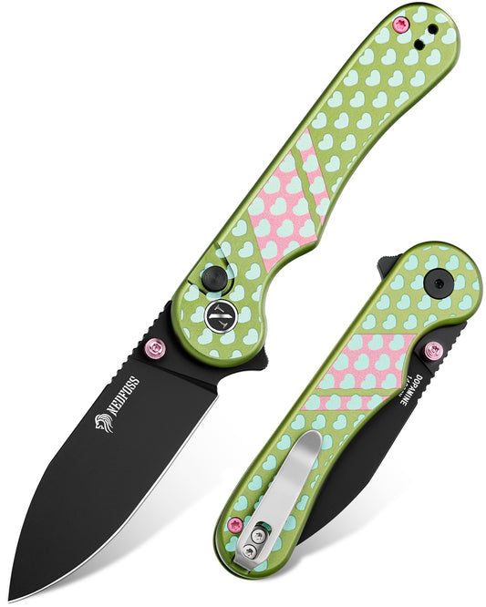 NedFoss DOPAMINE Klappmesser, 7.5CM 14C28N Stahl Taschenmesser mit Button-Lock, Einhandmesser mit Aluminium-Griff, Outdoor Messer mit Gürtelclip, Survival Messer für den Alltag, Sammlung & Geschenk