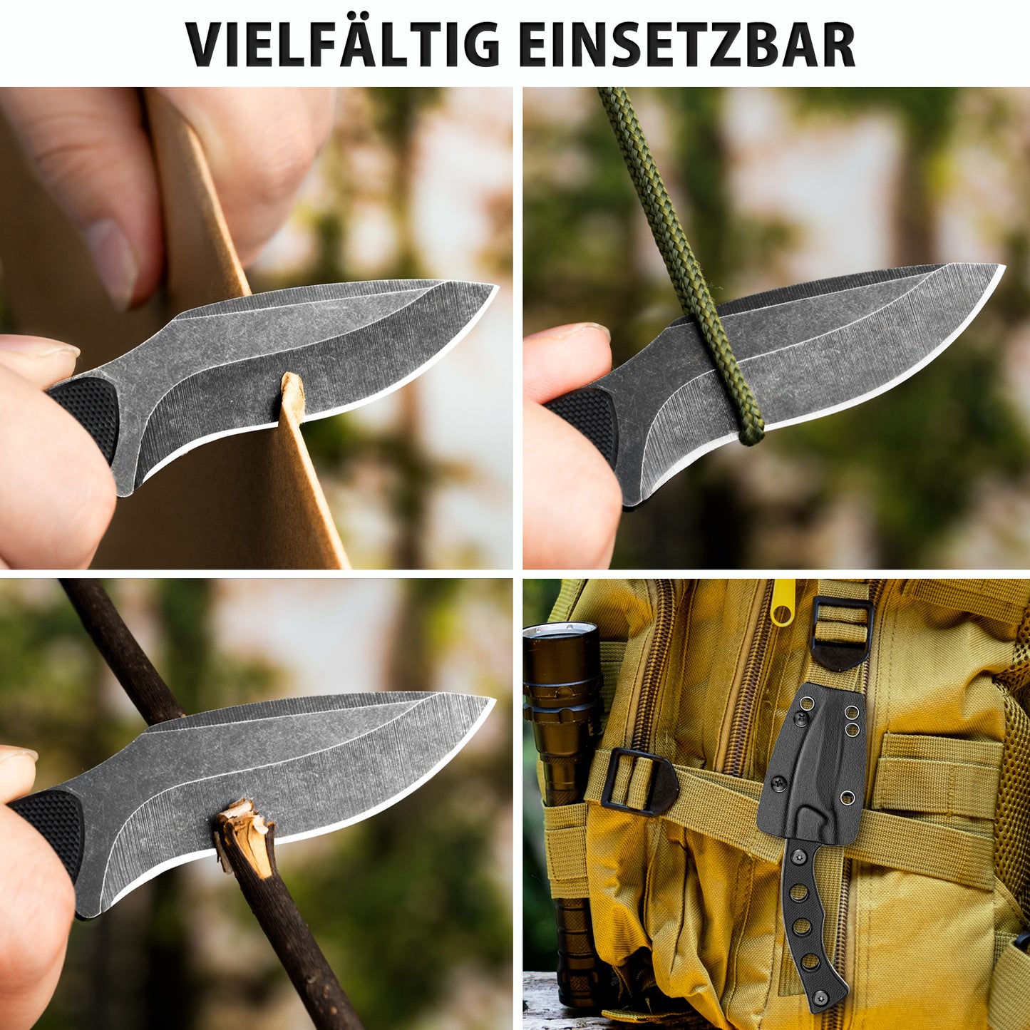 NedFoss SQUIRRE Neck Knife Messer mit Kette, Full Tang, Mini Outdoor Messer, Bushcraft Messer mit schwarze Kydex Scheide