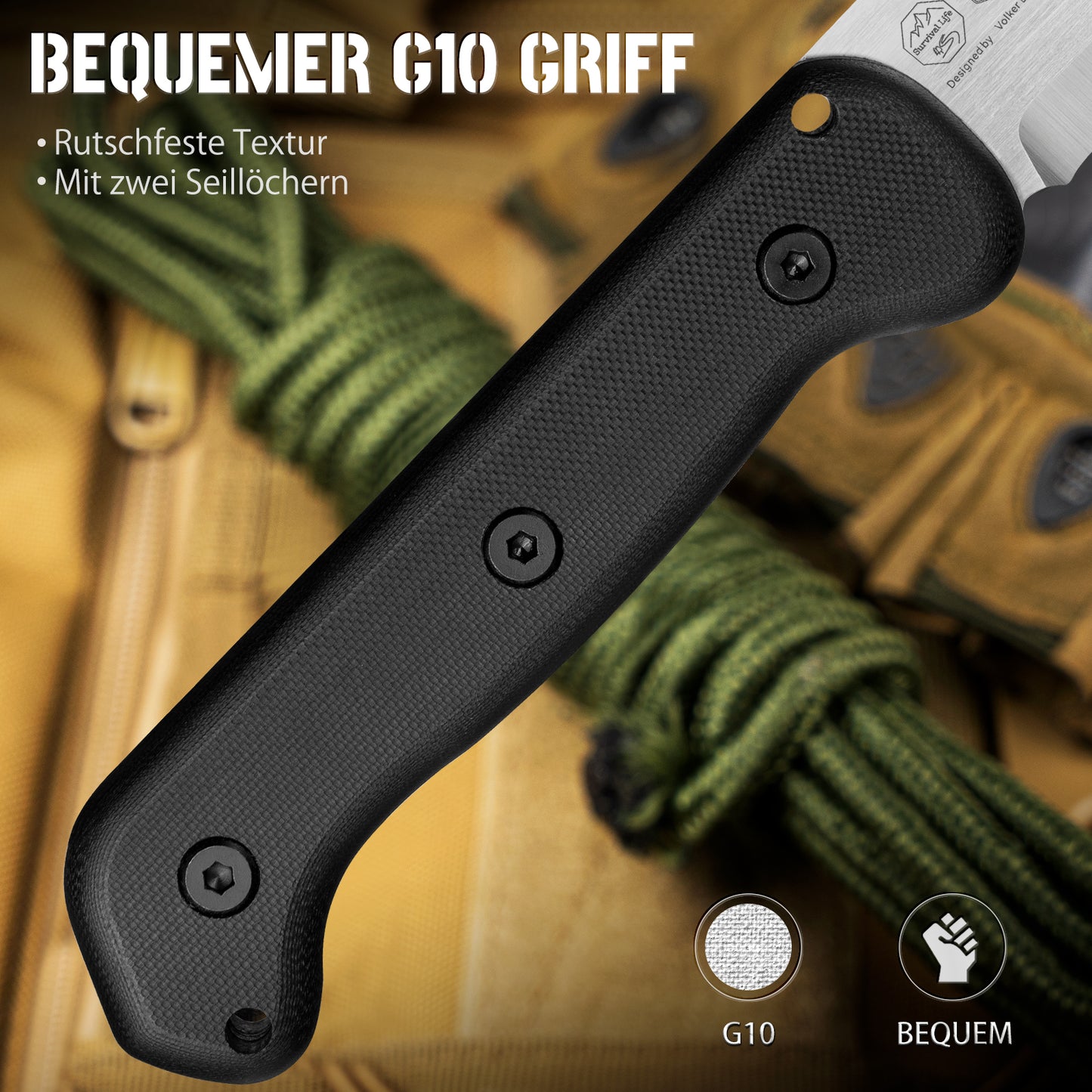 NedFoss BERGLÖWE Outdoor Messer, D2 Stahl Survival Puukko mit Skandi Schliff, 11cm Full Tang Survival Messer mit Feuerstahl, Scharfe Jagdmesser, Perfektes Bushcraft Messer, Designed in Germany
