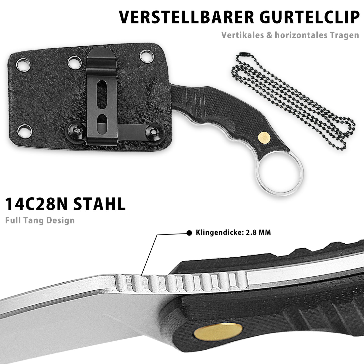 NedFoss Outdoor Messer VULTURE, 6CM 14C28N Stahl FULL TANG Survival Messer mit G10 Griff & Kydexscheide, Mini Messer feststehend in Geschenk-Box für Sammlung, Camping