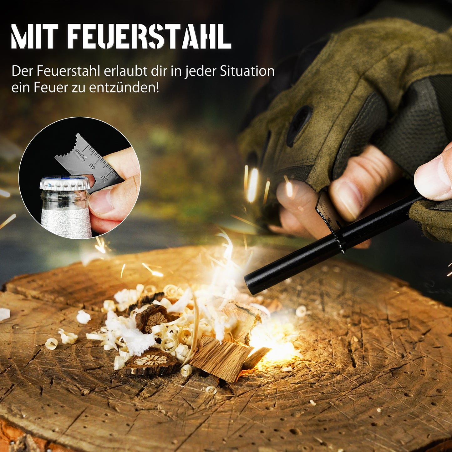NedFoss BERGLÖWE Outdoor Messer, D2 Stahl Survival Puukko mit Skandi Schliff, 11cm Full Tang Survival Messer mit Feuerstahl, Scharfe Jagdmesser, Perfektes Bushcraft Messer, Designed in Germany