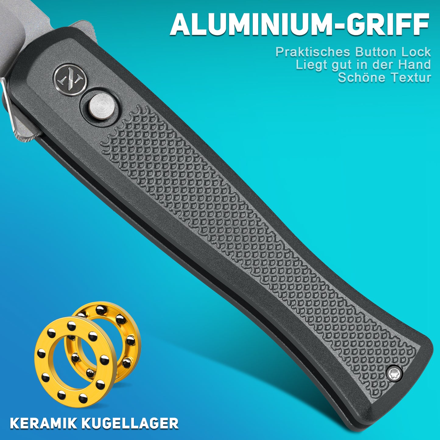 NedFoss MERMAID II Klappmesser, 8.5CM 14C28N Stahl Taschenmesser mit Button-Lock, Einhandmesser mit Aluminium-Griff, Outdoor Messer mit Gürtelclip, Survival Messer für den Alltag, Sammlung & Geschenk