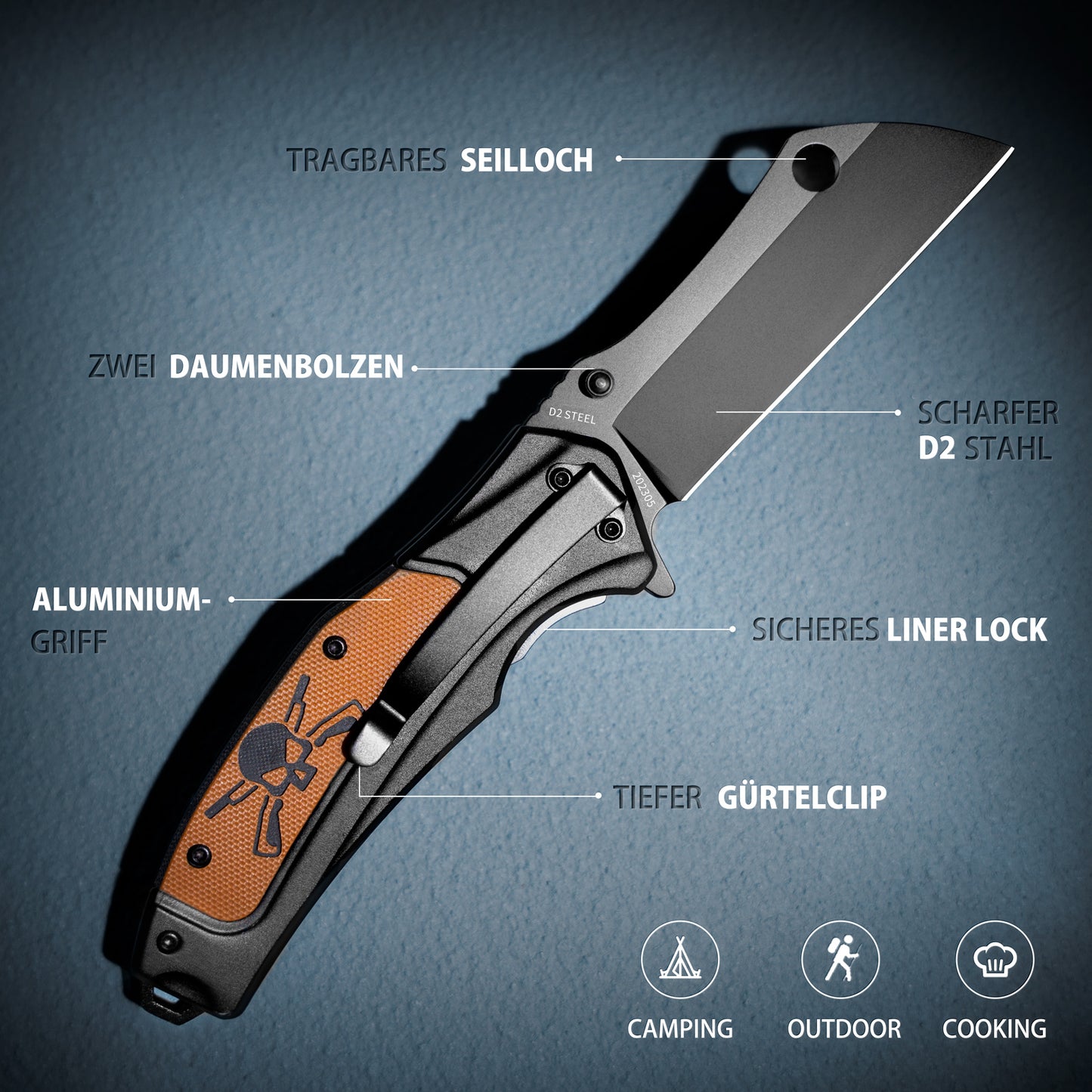 NedFoss MIEBA Klappmesser Outdoor, D2 Taschenmesser mit Cleaver-Klinge , 8,5cm Einhandmesser mit Scheide, Scharfes Outdoor Messer mit Gürtelclip, Survival Messer für Sammlung & Geschenke